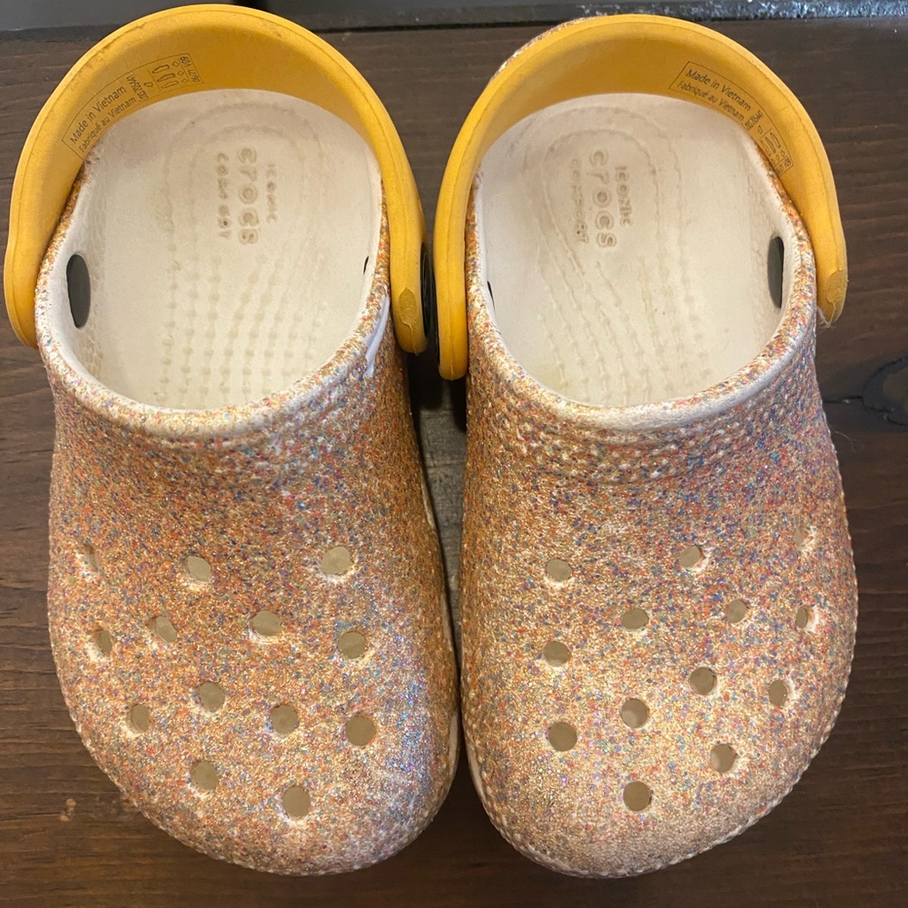 Orange Glitter Crocs, Toddler size 7